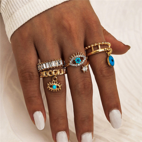 4Pcs/Set Gold Color Evil Eye Rings For Women Vintage Boho Crystal Knuckle Ring Set Female Party Jewelry Gift ► Photo 1/4