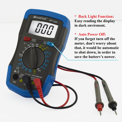 LCD Multimeter HoldPeak HP-33D Professional Smart Manual DC AC Voltage Current Resistance Diode hFE Battery Test Data Hold ► Photo 1/6