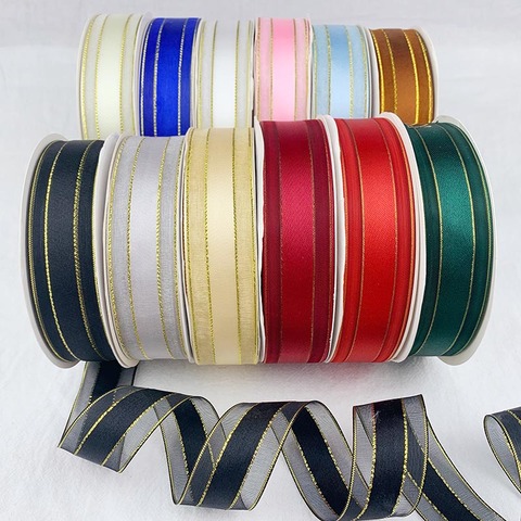 5 Yards 25mm Organza Ribbons Gold Metallic Egde Ribbons For Wedding Christmas Party Decor Flower Gift Packing Ribbon For Crafts ► Photo 1/6