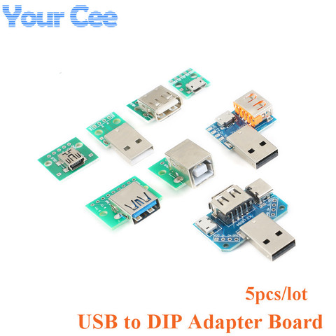 5pcs USB To DIP Adapter Board Pin Board Micro / Mini / port USB Male and Female Head 2.0/3.0/3.1 Type-C to DIP Converter Board ► Photo 1/6