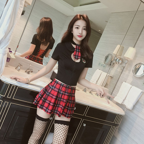 Tops+plaid Skirt Clothing Set for Student Girls School Uniform Women Sexy High School Student Role-play Costumes Bandage Vest ► Photo 1/6