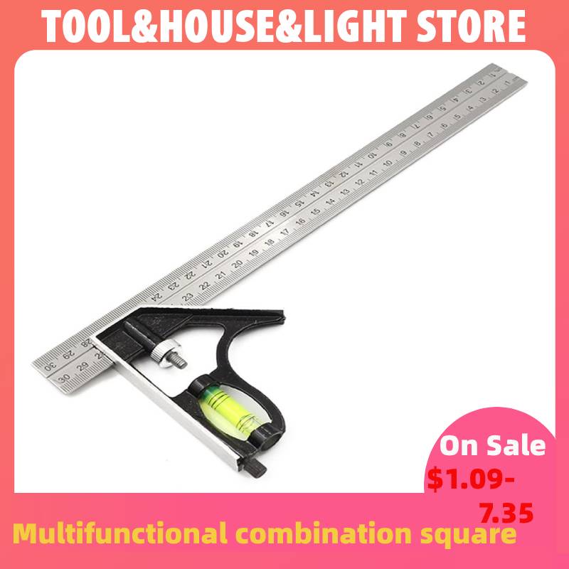 300Mm Adjustable Combination Square Angle Ruler 45/90 Degree with Bubble Level Multifunctional Gauge Measuring Tools Combination Square 