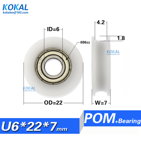 [U0622-7K]Low Noise 696zz coated POM plastic WHEEL Roller U groove type 22MM sliding door roller wheel ► Photo 1/2