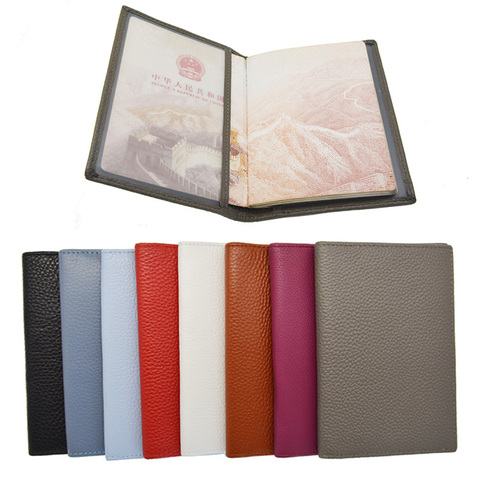 Genuine Leather Litchi Grain Passport Holder Soft Solid Blank Candy Color Cover For The Passport Case Suit for Custom name/logo ► Photo 1/5