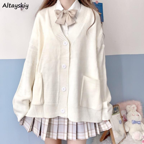 Cardigan Women Solid Oversize Harajuku Loose Sweaters Student Preppy Sweet Girl Cute Knitwear New All-match Soft Hot Sale Basic ► Photo 1/6
