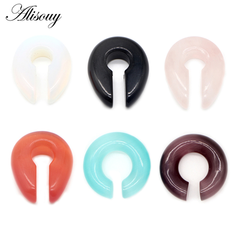 Alisouy 1pc Key Round hole Pink Black Opal Stone Ear Weight Hanger Ear Expander Piercing Plug 6/8/10mm Earrings Body Jewelry ► Photo 1/6