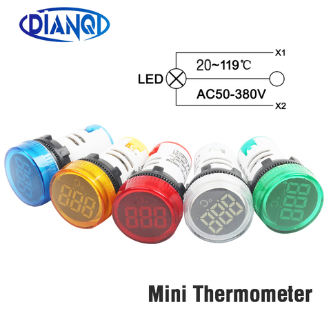 22mm Mini plastic LED digital thermometer  20-119 Celsius 50-380V AC Blue Red White Yellow Green pilot light temperature meter ► Photo 1/6