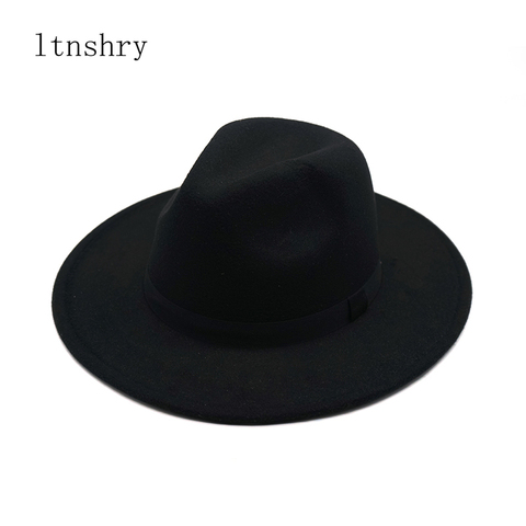 New Fedora Hat  Felt Cap Wide Brim Ladies Trilby Chapeu Feminino Hat Women Men Jazz Church Godfather Sombrero Caps ► Photo 1/6