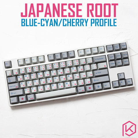 kprepublic 139 Japanese root Japan blue cyan font language Cherry profile Dye Sub Keycap PBT for gh60 xd60 xd84 tada68 87 104 ► Photo 1/4