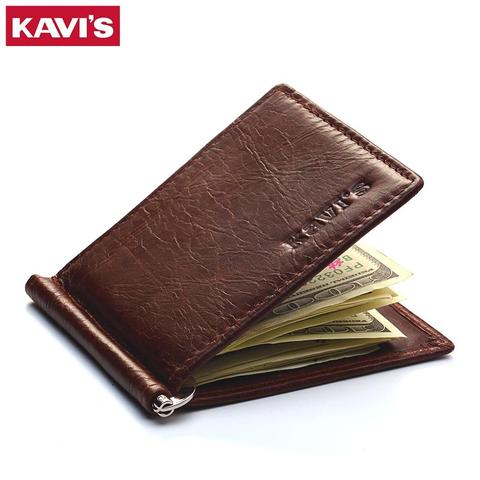 KAVIS Slim Brand Men Women Genuine Leather Bifold Male Purse Billfold Wallet Money Clip Female Clamp for Money Case ► Photo 1/6