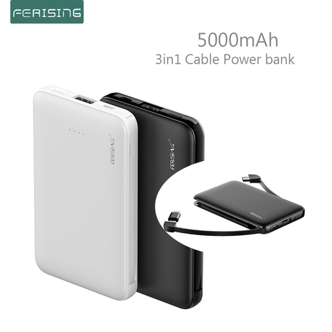 FERISING With built in Cable Power Bank 5000mAh USB Type C Portable Charger PowerBank External Battery Charge For iPhone Xiaomi ► Photo 1/6