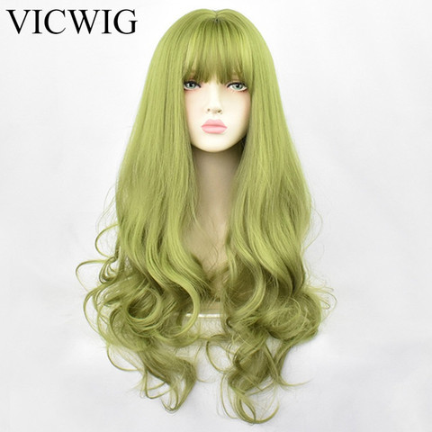 24inch Synthetic Green Black Hair Curly Big Wave Cosplay  Wigs With Bangs for Women African American Heat Resistant Fiber Hair ► Photo 1/6