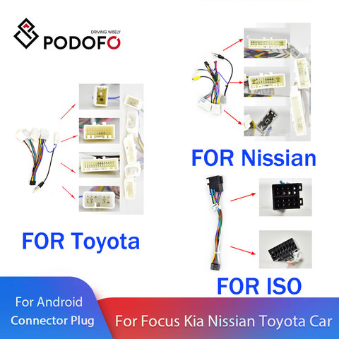 Podofo 2 din car Android radio cable for Volkswagen ISO Hyundai Kia Honda Toyota Nissan Ford Universal Adapter Connector Plug ► Photo 1/4