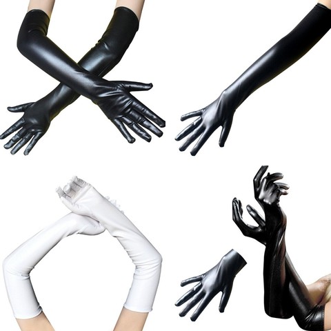 1Pair Punk Gloves Cosplay Costumes Accessory Sexy Faux Leather Shiny Long Latex Glove Sexy Hip-pop Jazz Outfit Mittens Culb Wear ► Photo 1/6