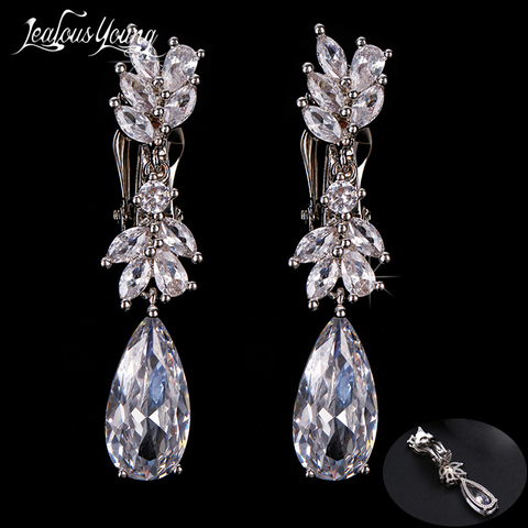Fashion Leaf Zircon Clips Earrings for Women Silver Color Drop Water Clip Earings Long Crystal Wedding Ear Cuff Jewelry Gifts ► Photo 1/6