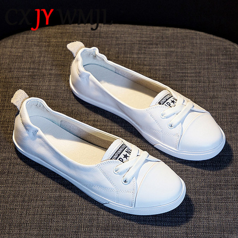 Big Size Women White Genuine Leather Sneakers Vulcanized Shoes Woman Flat Lace Up Casuals Lightweight Comfortable Maternity Shoe ► Photo 1/6