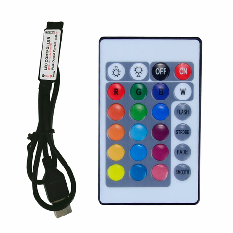 USB 24 Key RGB LED Controller 5V IR Remote RGB LED Dimmer USB Interface 4 Pin Apply to 2835 5050 3528 RGB Led Strip Light ► Photo 1/6