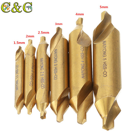 6pcs/Set HSS M35 Cobalt Center Drill Bit 1.5/2/2.5/3/4/5mm standard 60 Degree Angle Countersink Drill Bit with a double end ► Photo 1/6