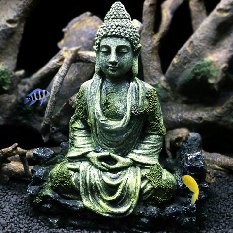 Resin Artificial Ancient Buddha Statue Aquarium Decoration Home Fish Tank Sitting Statue Stone Ornament Fish Reptile Hiding Rock ► Photo 1/6