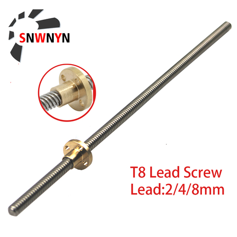 T8 Lead Screw 8mm Lead 2mm/4mm/8mm Pitch 2mm OD 8mm L 100 200 300 350 400 500 600 1000 1200mm With Brass Nut  For CNC 3D Printer ► Photo 1/6