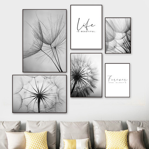 Abstract Dandelion Wall Art Canvas Painting Poster Modern Black White Life Quote Art Wall Print Picture Living Room Decor YX144 ► Photo 1/6