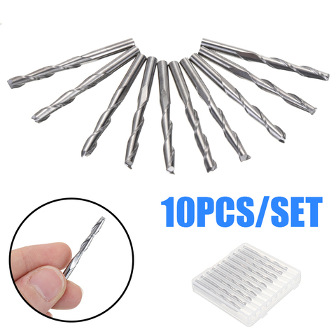 10Pcs Milling Cutter 3.175mm Shank 2 Flutes Spiral Router Bits Tungsten Steel For Wood PVC Engraving Cutters CNC End Mill Tools ► Photo 1/1