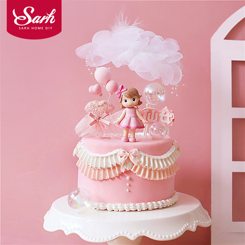 Pink Girl Bow little Princess Girl's Happy Birthday Cake Birthday