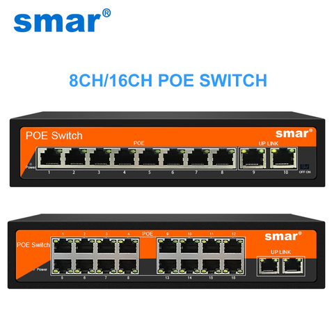 Smar 48V 8/16 Ports POE Switch with standardized RJ45 port IEEE 802.3 af/at with 10/100Mbps for POE Cameras CCTV Security Camera ► Photo 1/6