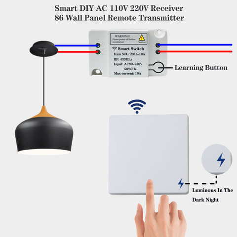 ZKRLLF 433Mhz AC 220V 10Amp 1CH switch Universal Wireless Remote Control RF Relay Receiver Transmitter for LED/Light/fan lamp ► Photo 1/6