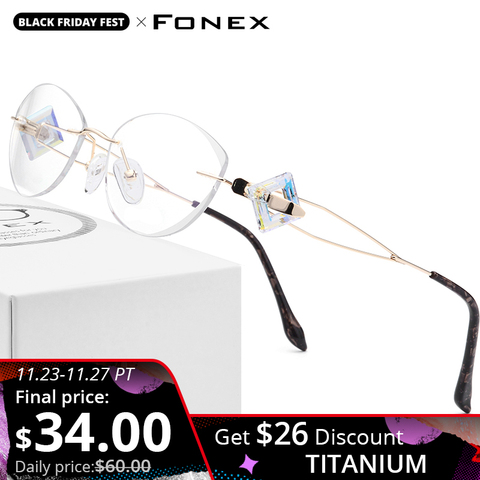 FONEX Wire Titanium Rimless Glasses Women Ultralight Eyeglasses Frame Diamond Trimming Cut Myopia Optical Frames Eyewear 7714 ► Photo 1/6