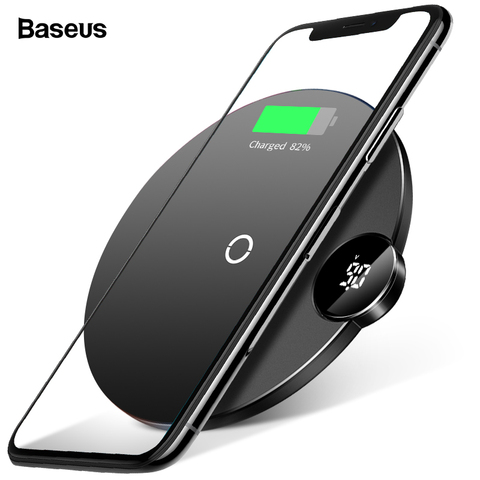 Baseus LED Digital Display Qi Wireless Charger For iPhone 11 Pro Max Xs XR X 10W Qi Wireless Fast Charging Pad For Samsung S10 ► Photo 1/6