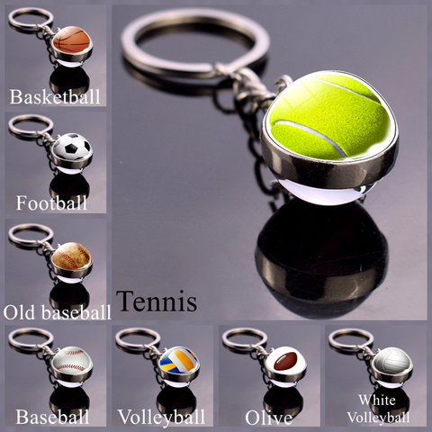 Glass Ball Keychain Tennis Keychain Football Baseball Volleyball Soccer Basketball Key Chains Ball Keyring Fashion Jewelry ► Photo 1/6