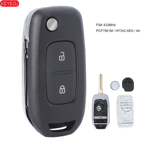 KEYECU FSK 433MHz PCF7961M 4A Chip Flip Remote Key 2 Button Fob for Renault Dacia Logan 2 Logan II 2022 ► Photo 1/5