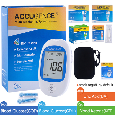 Fast 4 in1 Home Medical Multifunction Blood glucose Meter GOD&GDH and Blood Ketone&KET glucometer&Uric acid Diabetes Tester kit ► Photo 1/6