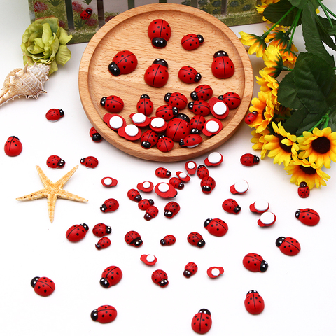 50/35/30/25/20pcs 5 Sizes  Miniature Wooden Craft Garden Red Landscape Ladybug Decoration wooden diy and crafts wood ornaments ► Photo 1/5