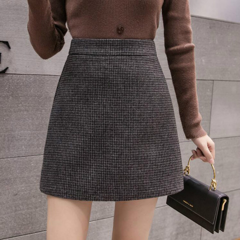 New Fashion Plaid A-Line Mini Skirt Women Autumn Winter High Waist Woolen Skirt Female Casual All-match Basic Short Skirt ► Photo 1/6