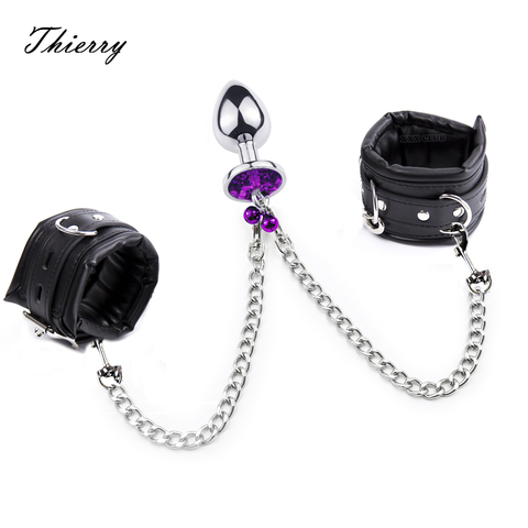 Thierry Anal Plug to Wrist Bondage Kit Gay Fetish Tail Plug Handcuffs Adult Products Bdsm Sex Toys for Men Women  Restraints ► Photo 1/6