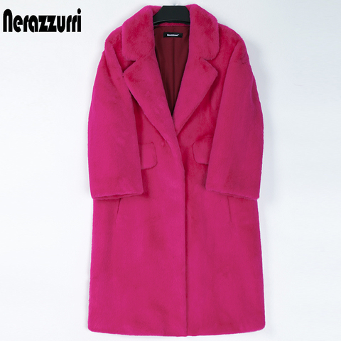 Nerazzurri Winter long faux fur coat women lapel Plus size outerwear for women 4xl 5xl 6xl Warm soft fluffy fur coats for women ► Photo 1/6