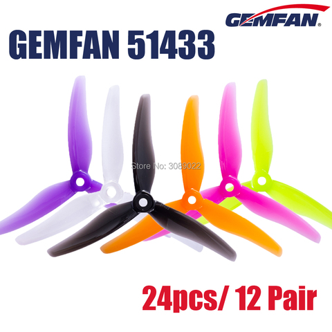 24 pcs/ 12 pairs Gemfan 51433 5inch 3 blade tri-blade Propeller Props Compatible Brushless Motor for FPV Racing Drone 51466 ► Photo 1/6