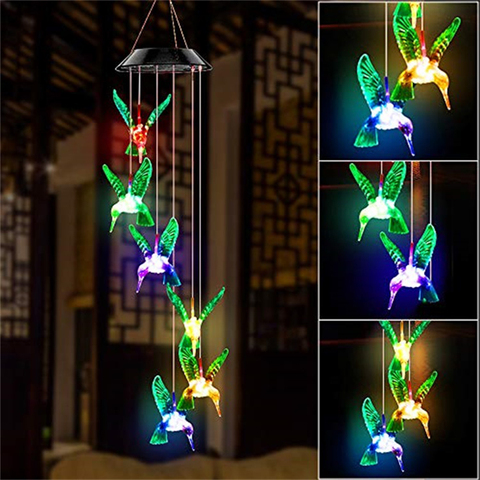 LED Colorful Solar Power Wind Chime Crystal Hummingbird Butterfly Waterproof Outdoor Windchime Solar Light for Garden ► Photo 1/6