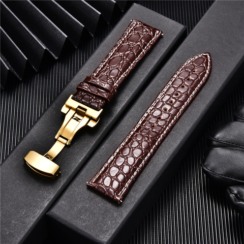 Crocodile Pattern Design Male Leather Watch Band with Stainless Steel Automatic Gold Buckle 18mm 20mm 22mm 24mm Watch Straps ► Photo 1/6