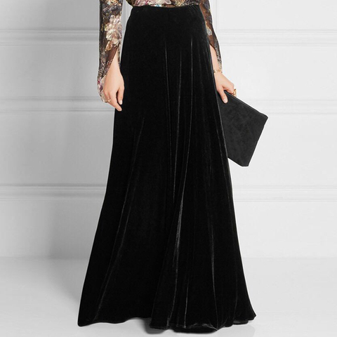 Free Shipping 2022 S-4XL Fashion Long Maxi A-line Skirts For Women Elastic Waist Autumn And Winter Velour Velvet Black Skirt ► Photo 1/5