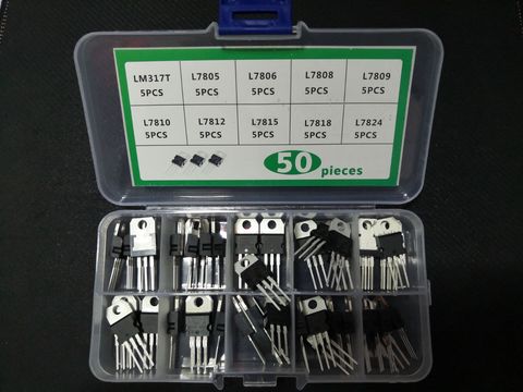 10value*5pcs=50pcs Transistor kit LM317T/L7805CV/7806/7808/7809/7810 L7812CV/7815/7818/7824 Three Terminal Voltage Regulator box ► Photo 1/3