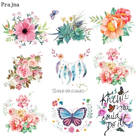 Prajna Colorful Flower Iron On Transfers Vynil Heat Transfer Butterfly Ironing Thermal Patches For Clothing DIY Cartoon Stickers ► Photo 1/6