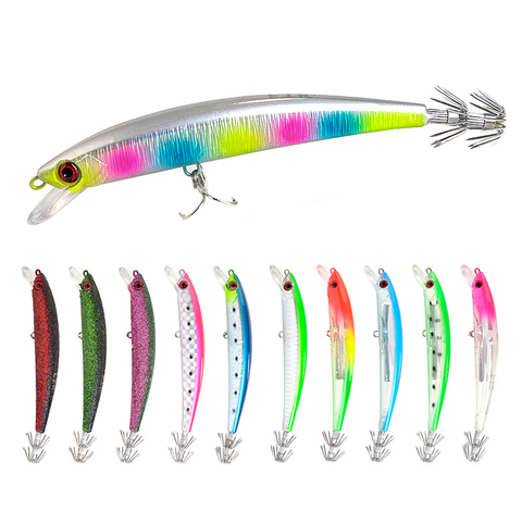 FTK Squid Hook Minnow Wobblers Fishing Lure 120mm/23g Jigging Octopus Cuttlefish Wood Shrimp Sea Bass Hard Artificial Baits ► Photo 1/6