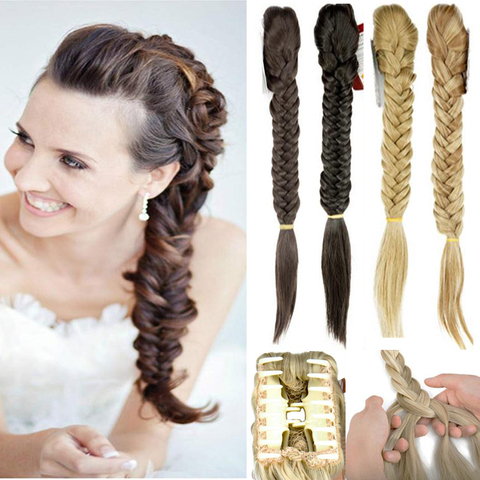 22 Inch Hair Long Straight Ponytail Clip In Braided Ponytail Fishtail Braid Synthetic Hair Extensions Hairpiece ► Photo 1/6