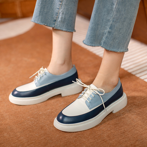 Meotina Natural Genuine Leather Flats Shoes Women Round Toe Casual Shoes Cross Tied Flats Footwear Female Shoes Spring 2022 New ► Photo 1/6