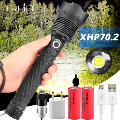 Most Powerful LED Flashlight XLamp XHP70.2 USB Zoomable 3 modes Torch XHP70 XHP50 18650 26650 Rechargeable Battery Flashlight ► Photo 1/6