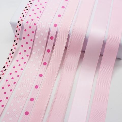 5 Meter/Lot Pearl Pink Grosgrain Ribbon Polka Dots Print Parttern Solid Color Satin Ribbon 1/4 inch 3/8 inch 5/8 inch 1 inch 1.5 ► Photo 1/6