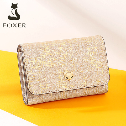 FOXER Lady Fashion Money Wallet Women Chic Small Coin Pocket Female Luxury Split Leather Money Purse Shine multi-function Wallet ► Photo 1/6